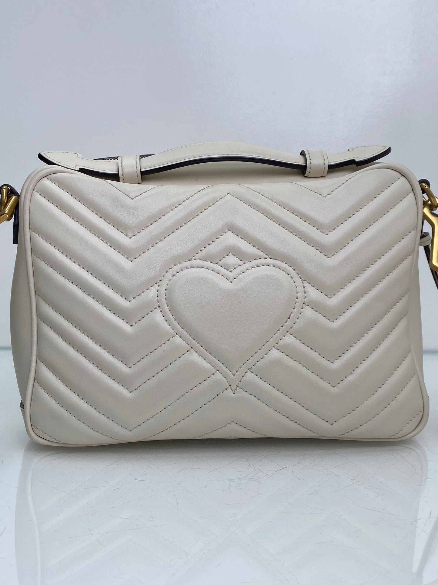 Gucci White & Web Stripe Strap Marmont Top Handle Bag GHW