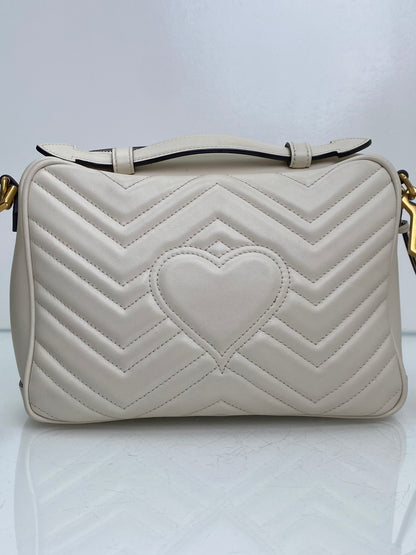 Gucci White & Web Stripe Strap Marmont Top Handle Bag GHW