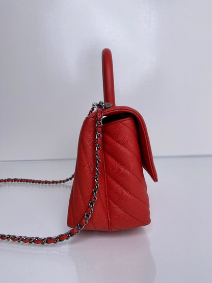 Chanel Red Chevron Coco Handle Bag SHW
