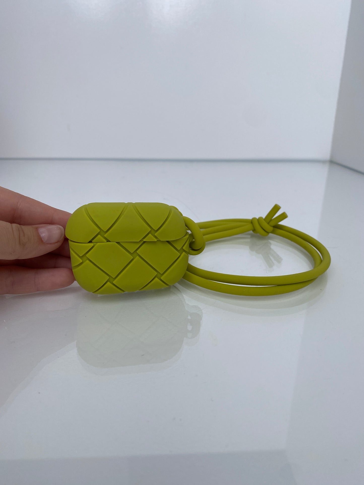 Bottega Veneta Green Rubber Woven AirPods Case