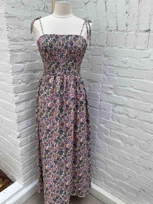 Raga Purple, Blue & Yellow Paisley Smocked Dress, S
