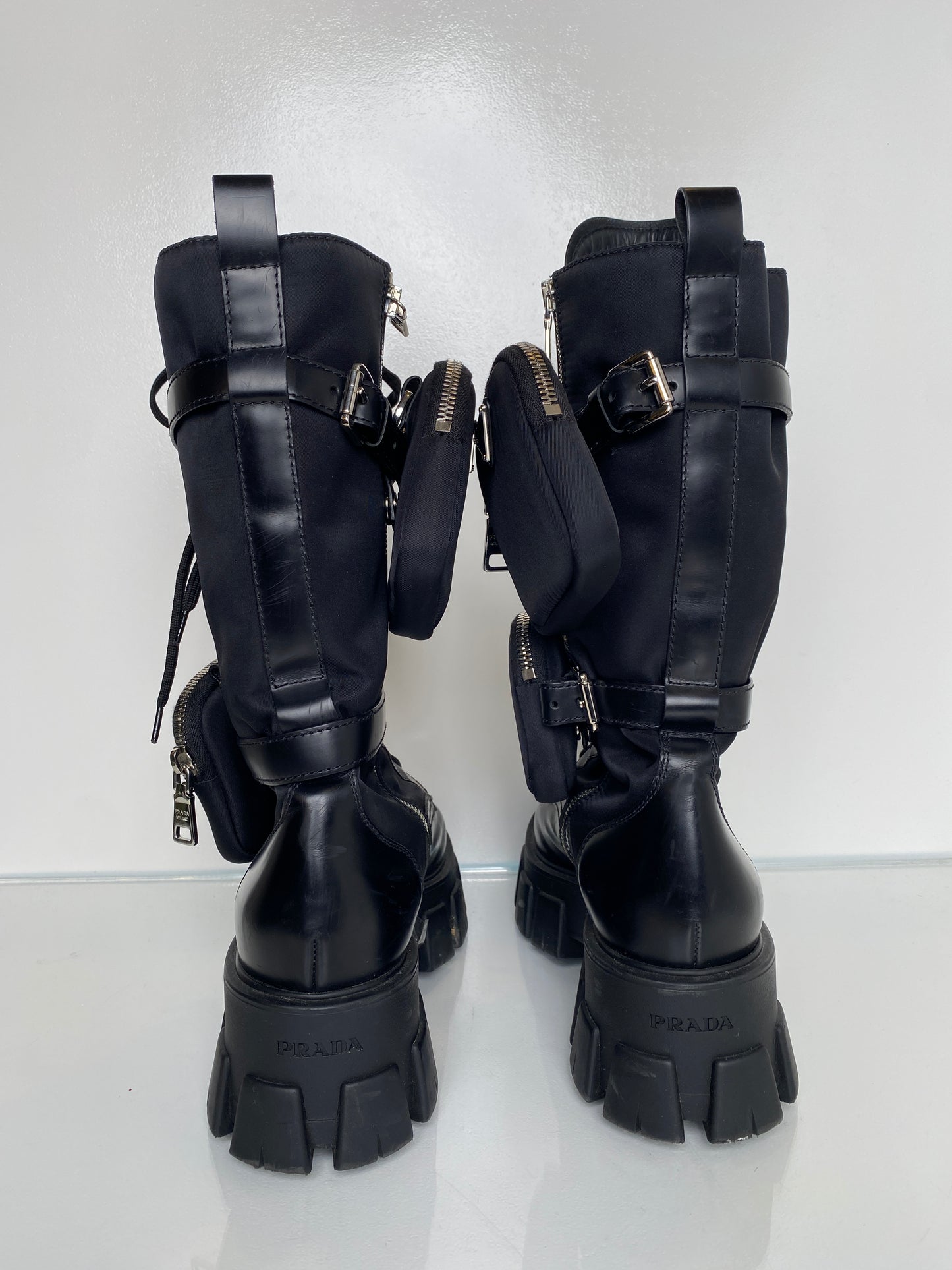 Prada Monolith Nylon Black Tall Boots, 41