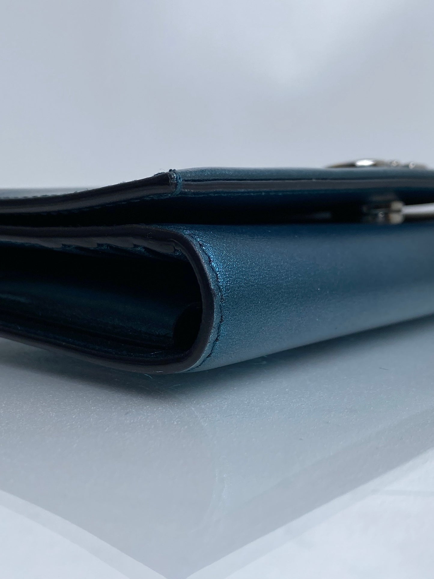 Ferragamo Metallic Teal Tophandle Wallet Crossbody Bag SHW