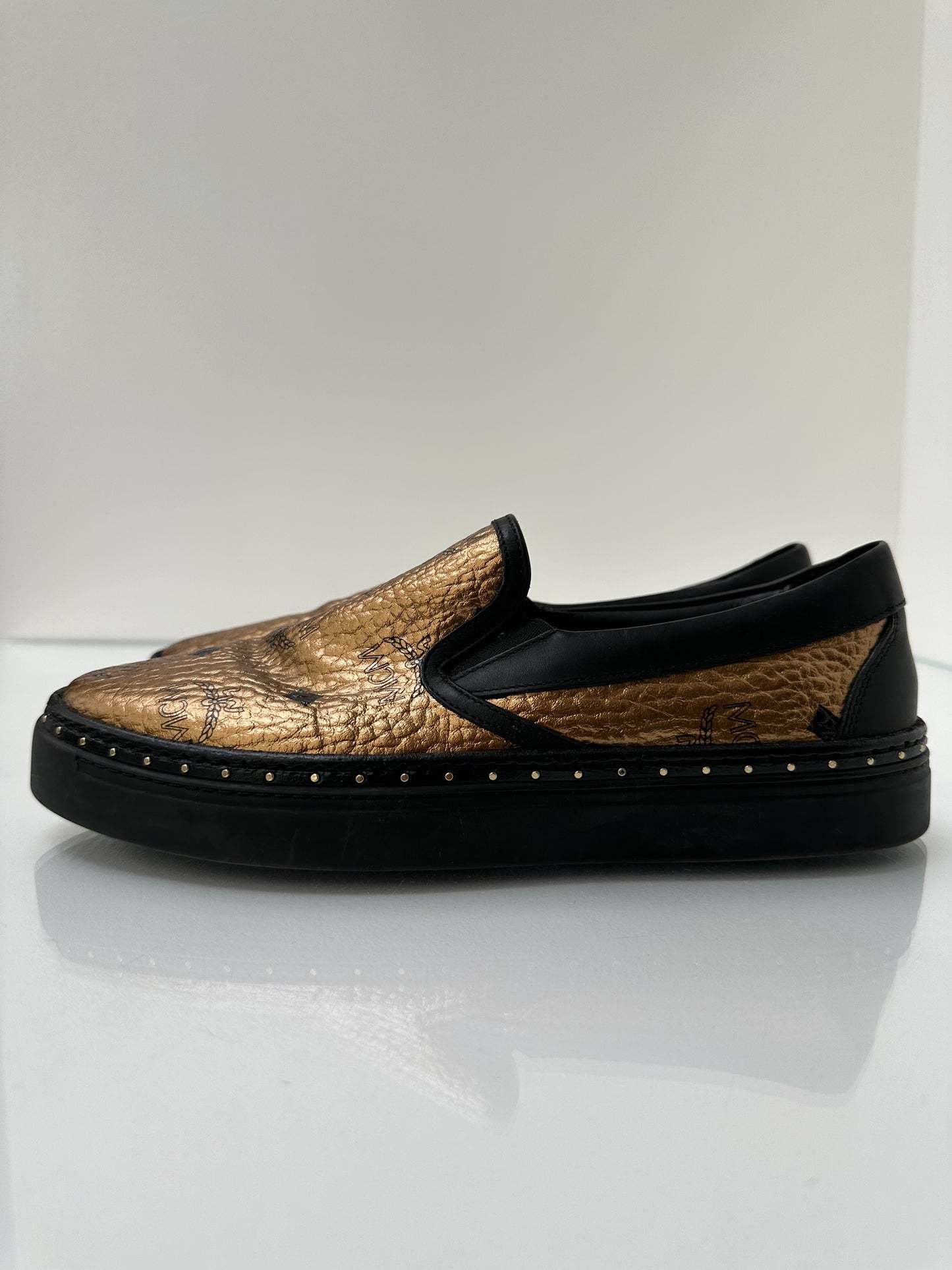 MCM Gold and Black Slip on Sneaker 40