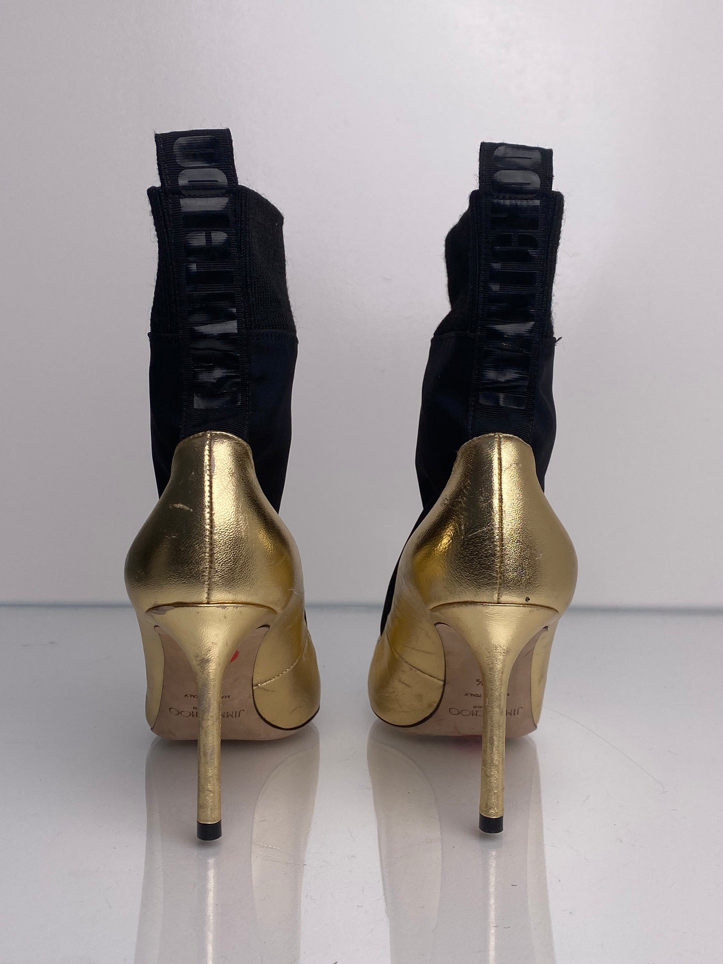 Jimmy Choo Gold & Black Sock Heels, 36.5