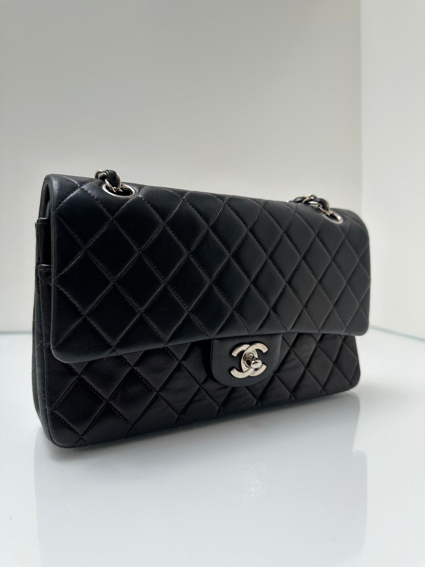 Chanel Medium Black Lambskin Double Flap SHW