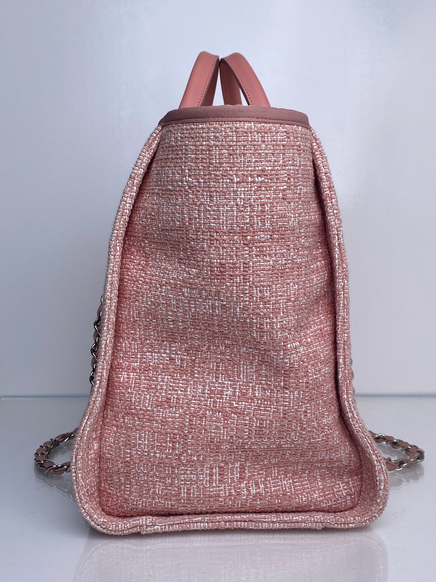 Chanel Pink Glitter Deauville Tweed Medium Tote Bag SHW