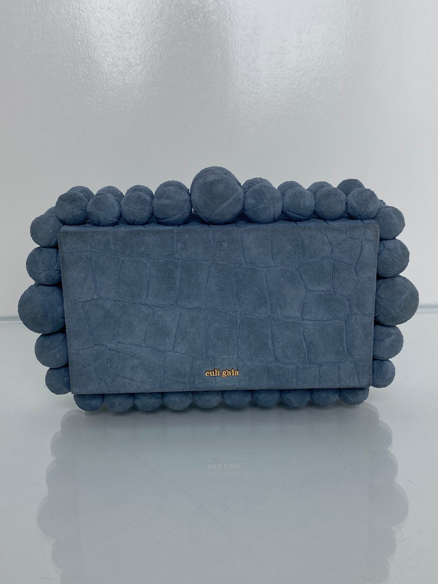 Cult Gaia Blue Croc Embossed Suede Clutch GHW