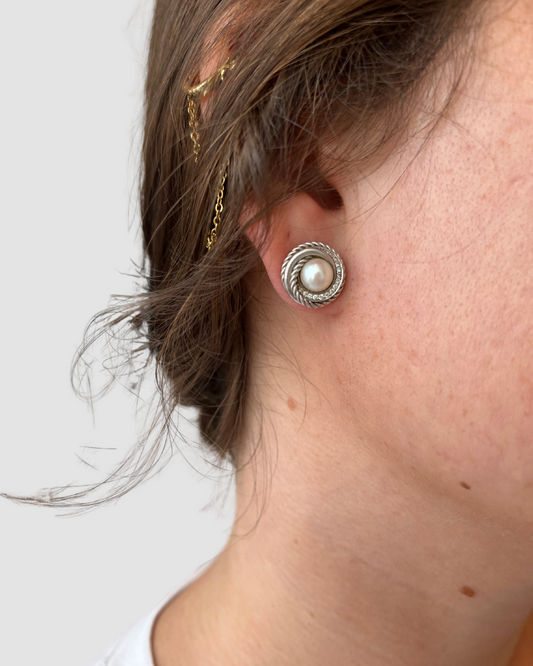 David Yurman Pearl & Diamond Stud Earrings
