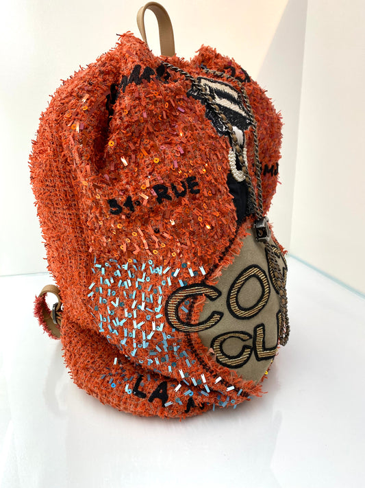 Chanel Tweed Sequin Orange Coco Cuba Backpack