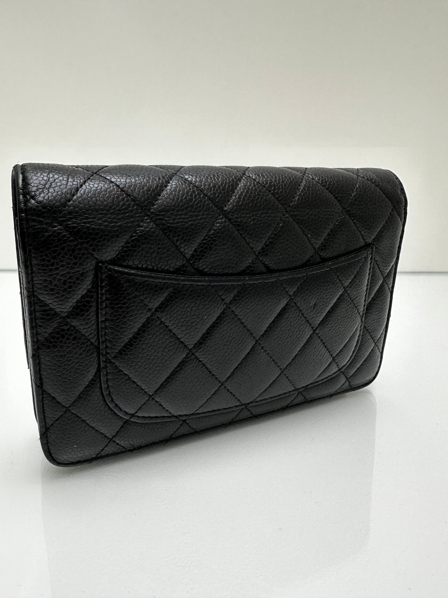 Chanel Black Quilted Caviar Leather WOC SHW