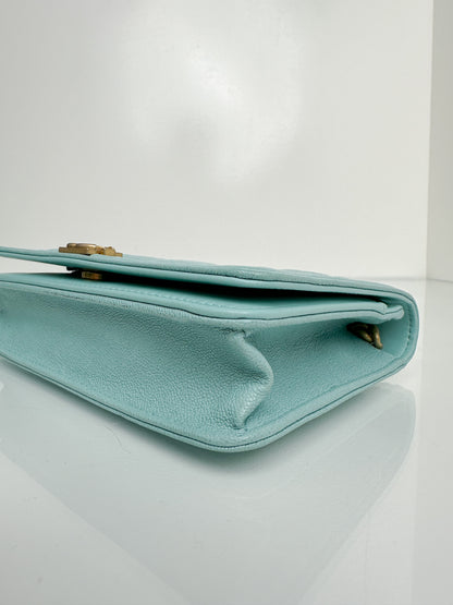 Chanel Tiffany Blue Caviar Boy Wallet On Chain GHW