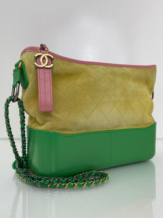 Chanel Gabrielle Medium Pink / Yellow Suede / Green, TTHW