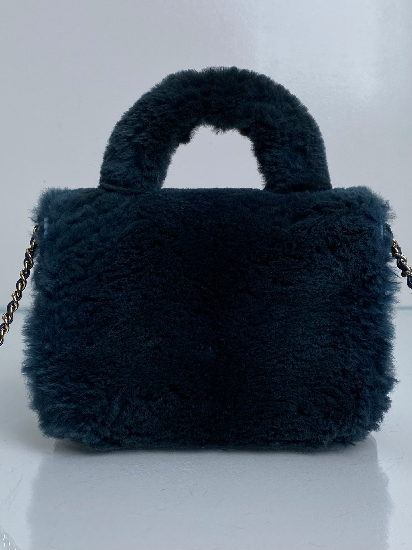 Chanel Cosmopolite Top Handle Fur Bag Dark Teal LGHW