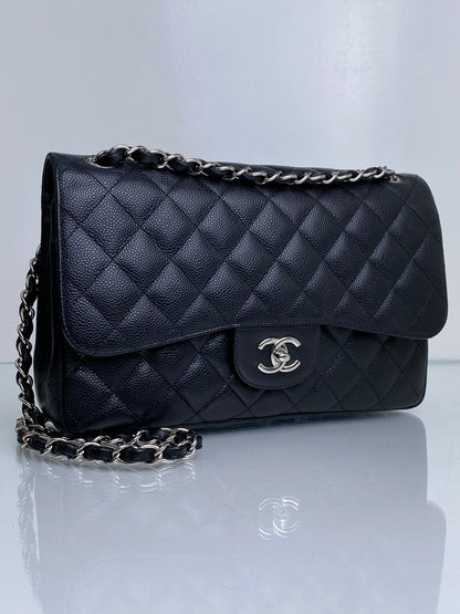 Chanel Black Caviar Classic Jumbo Double Flap Bag SHW #19
