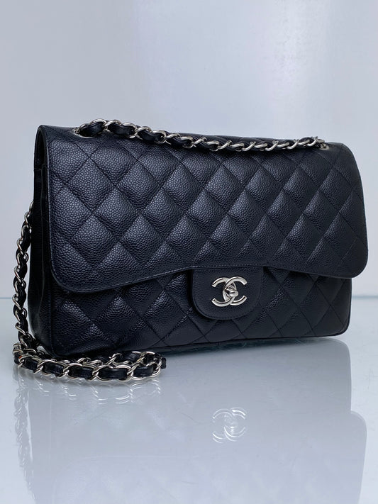 Chanel Black Caviar Classic Jumbo Double Flap Bag SHW #19