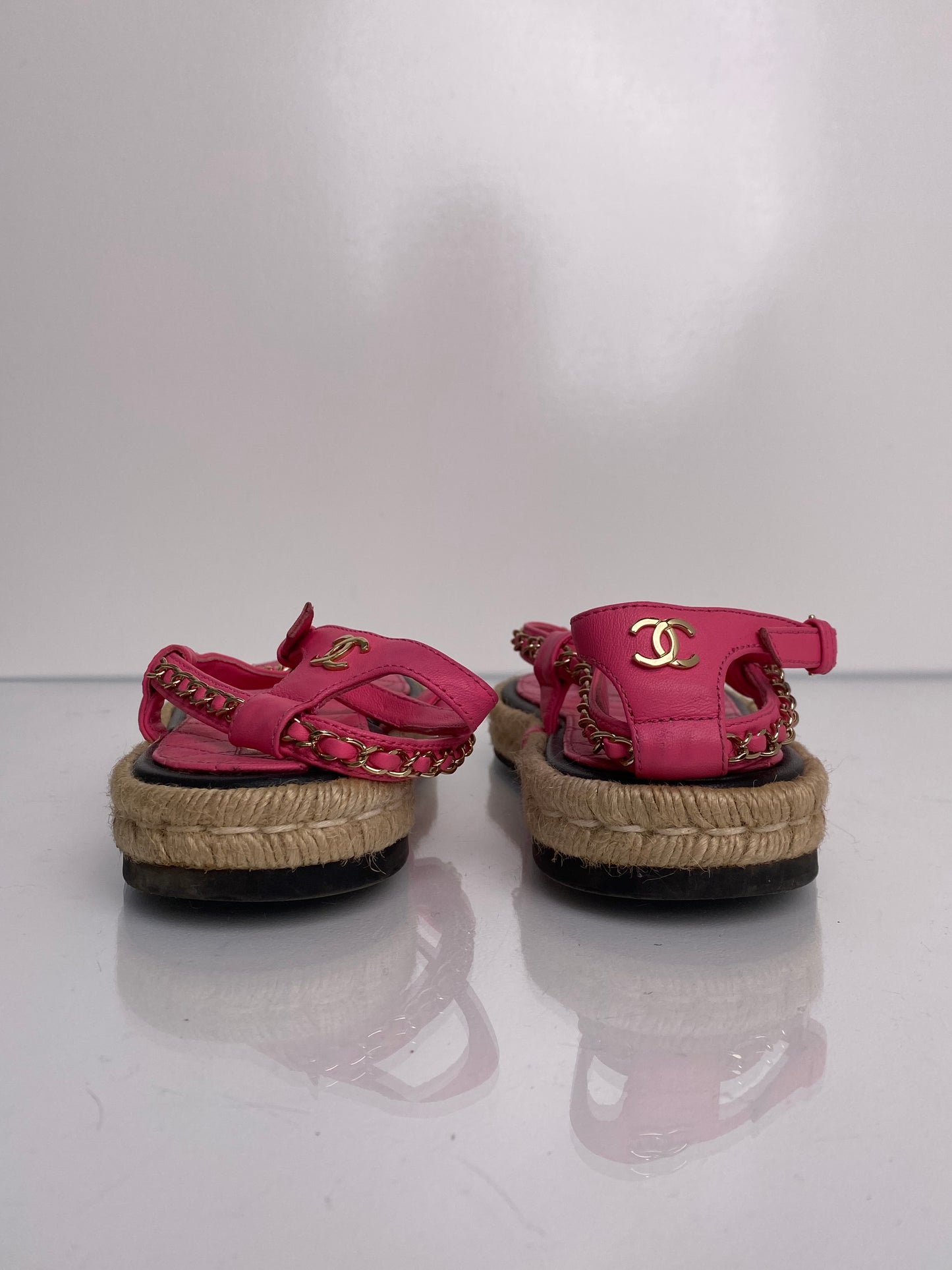 Chanel Pink Chain Sandals, 39