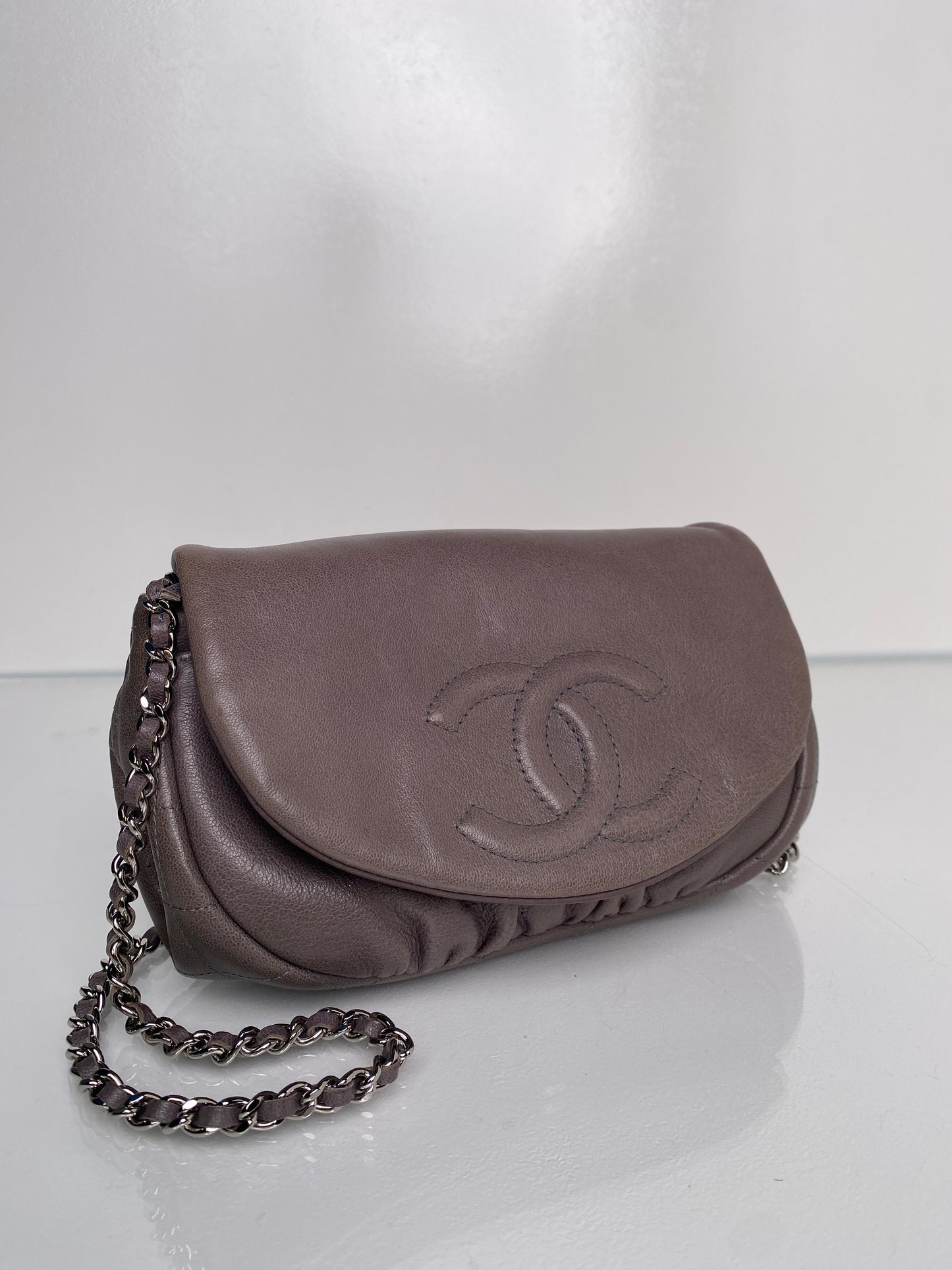 Chanel WOC Half Moon Gray Taupe Lambskin SHW