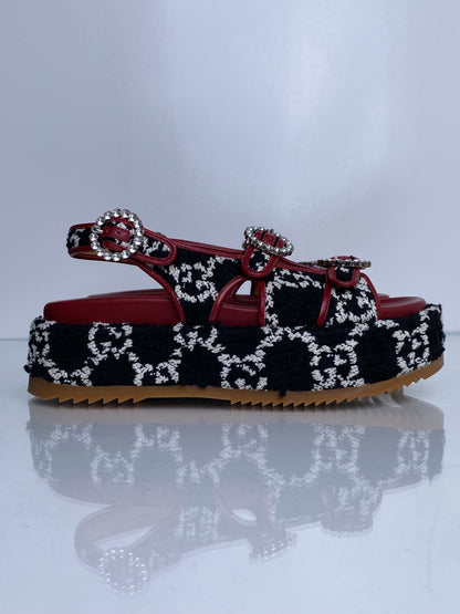 Gucci Red, Black, & White Tweed GG Platform Dad Sandals, 39
