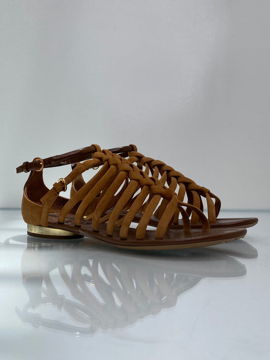 Louis Vuitton Brown Suede Braided Sandals, 39