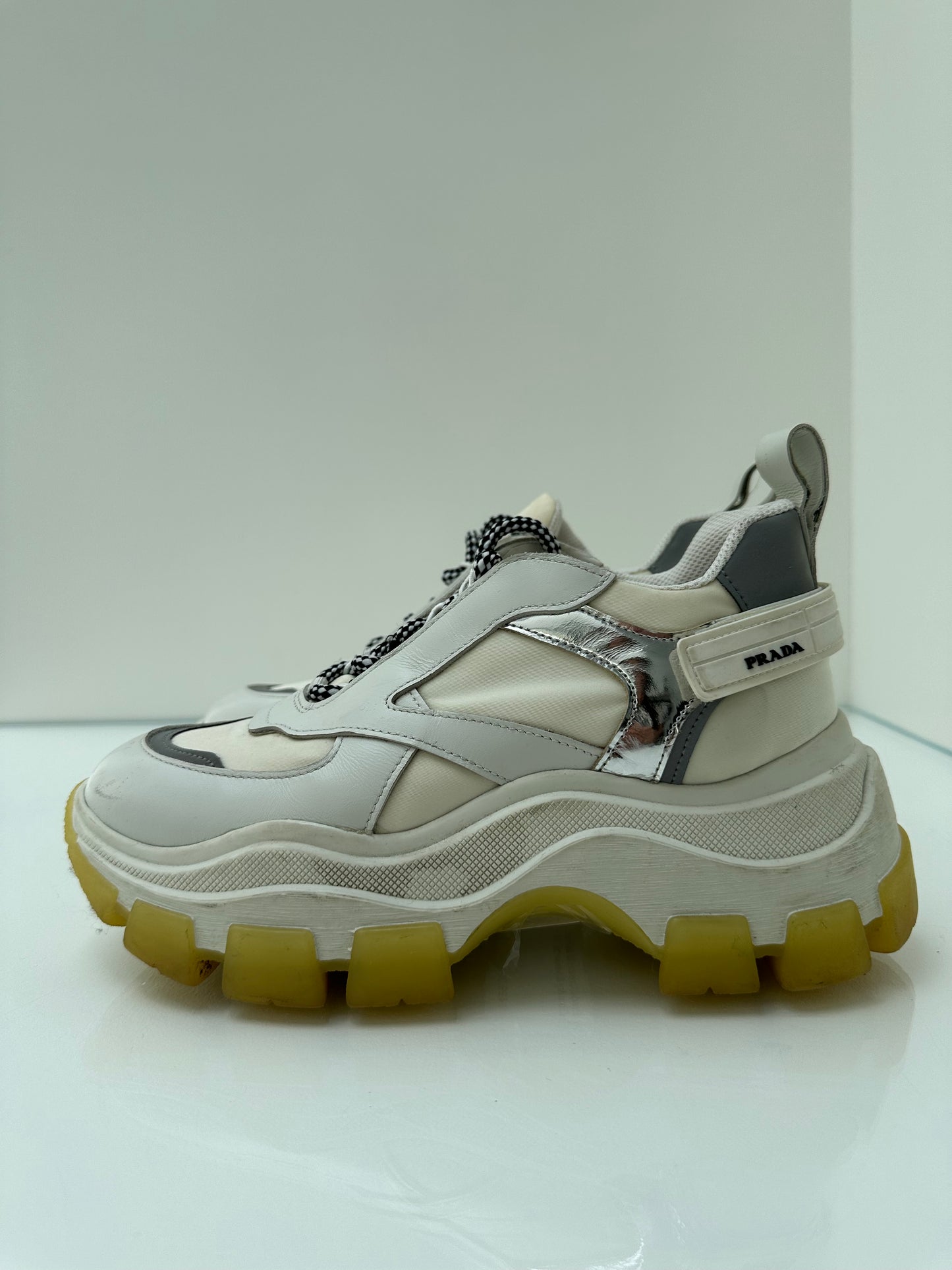 Prada Cream & Silver Chunky Sneakers, 38