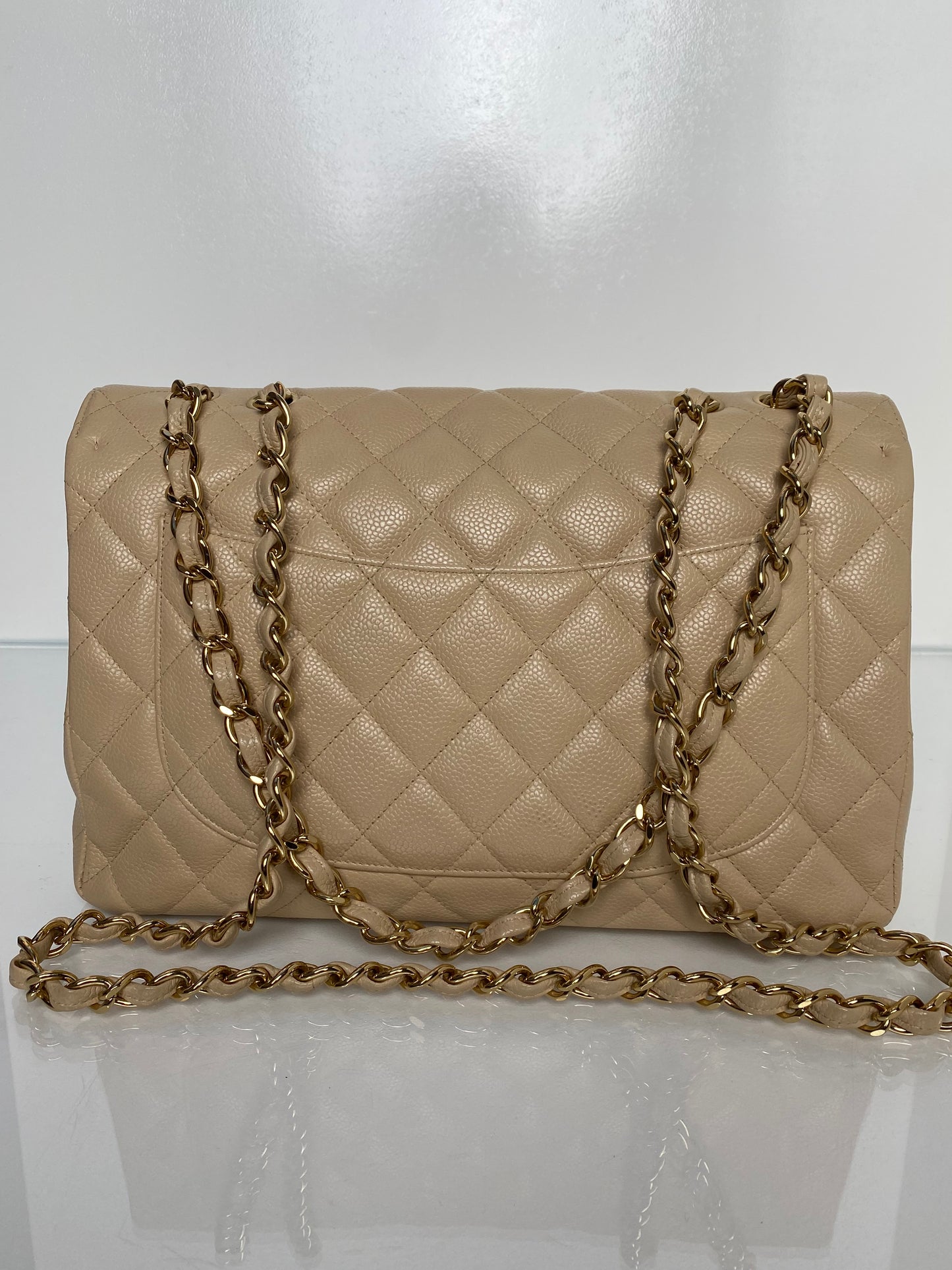 Chanel Beige Caviar Single Flap Bag GHW #13
