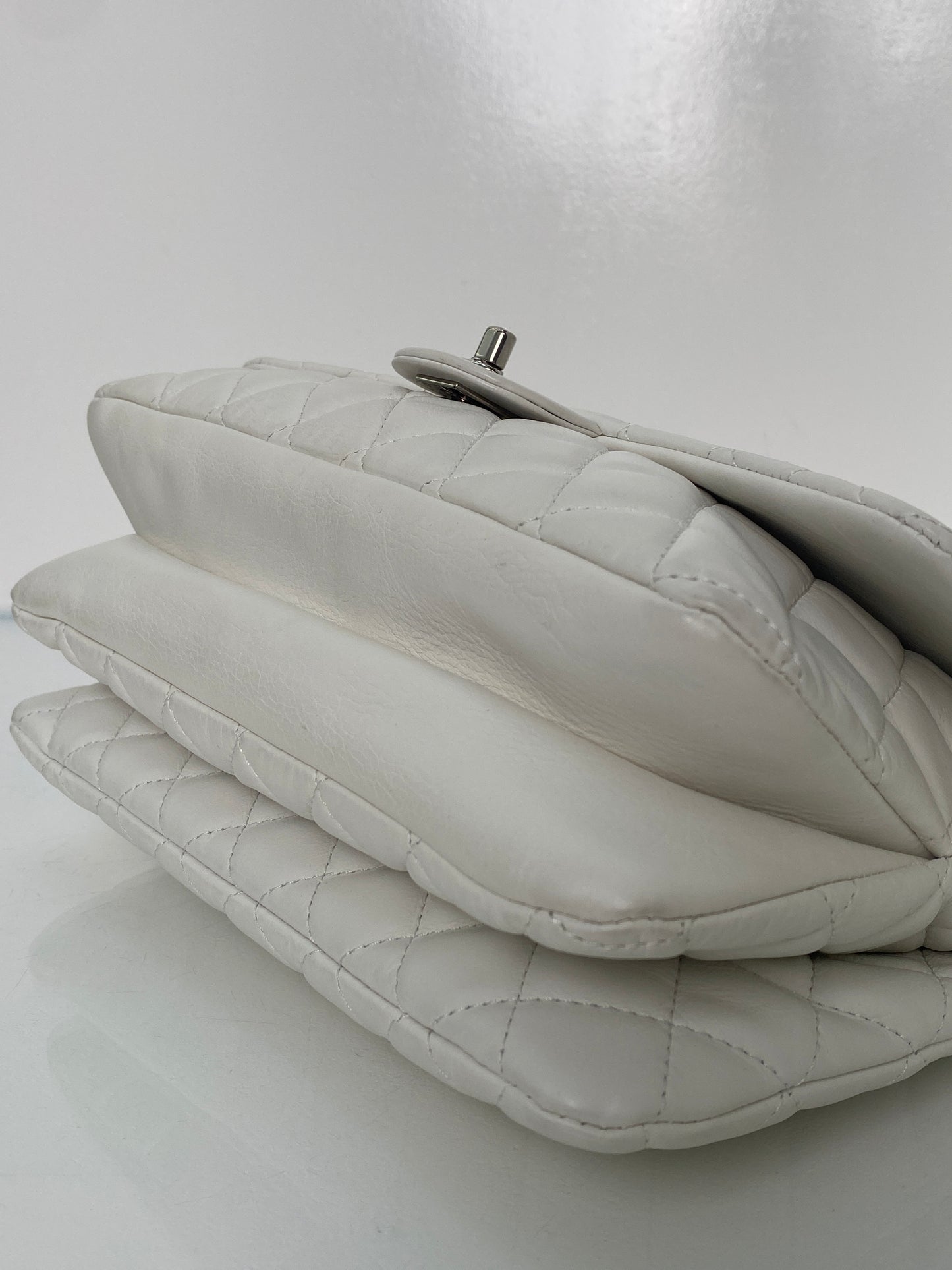 Chanel White Lambskin Quilted 3 Flap Bag SHW #19