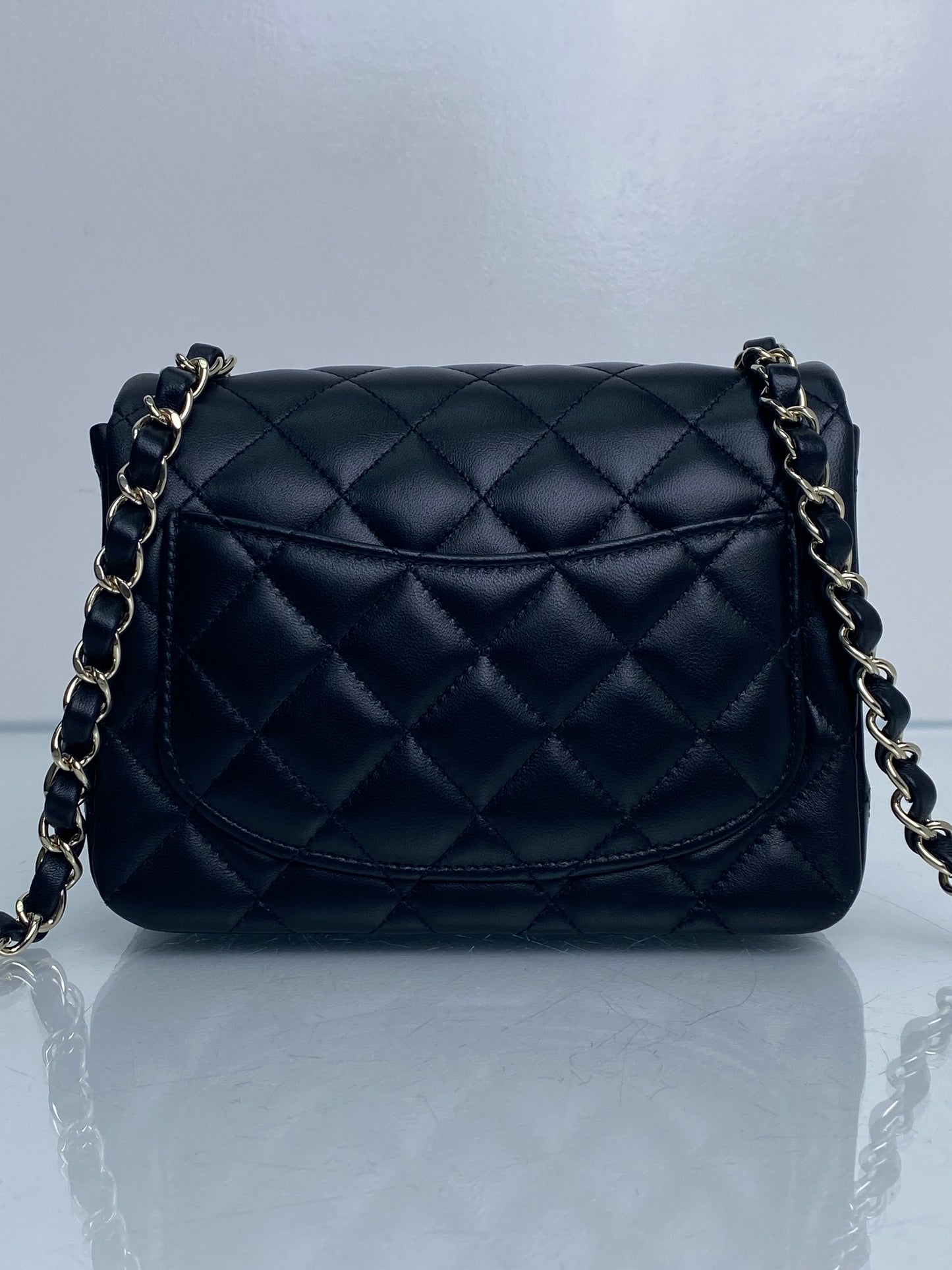 Chanel Black Quilted Lambskin Square Classic Single Flap Mini Bag LGHW