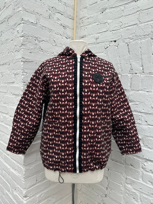 Miu Miu Black & Red Printed Logo Zip-up Hooded Jacket, M