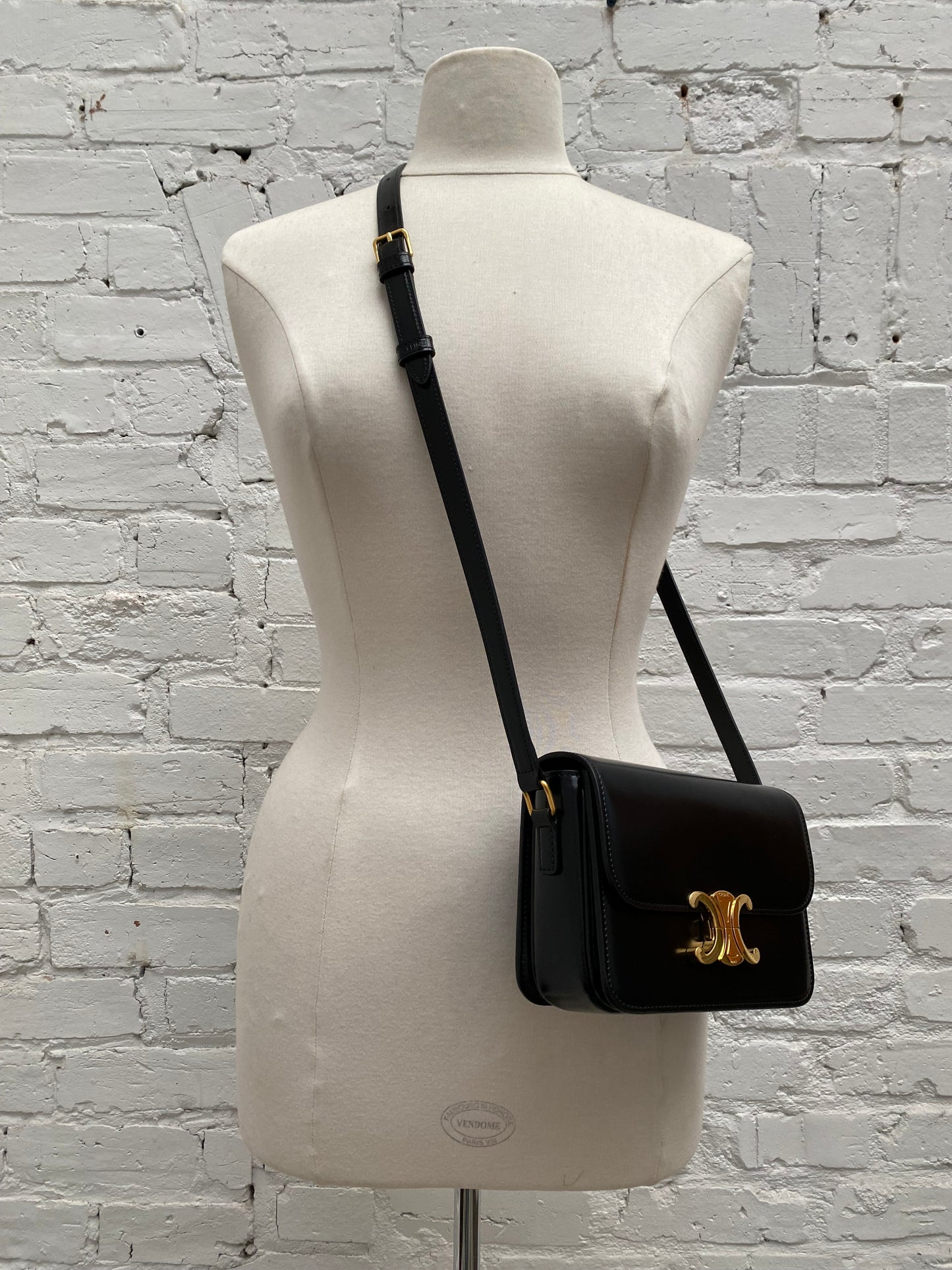 Celine Black Shiny Calfskin Teen Triomphe Bag GHW