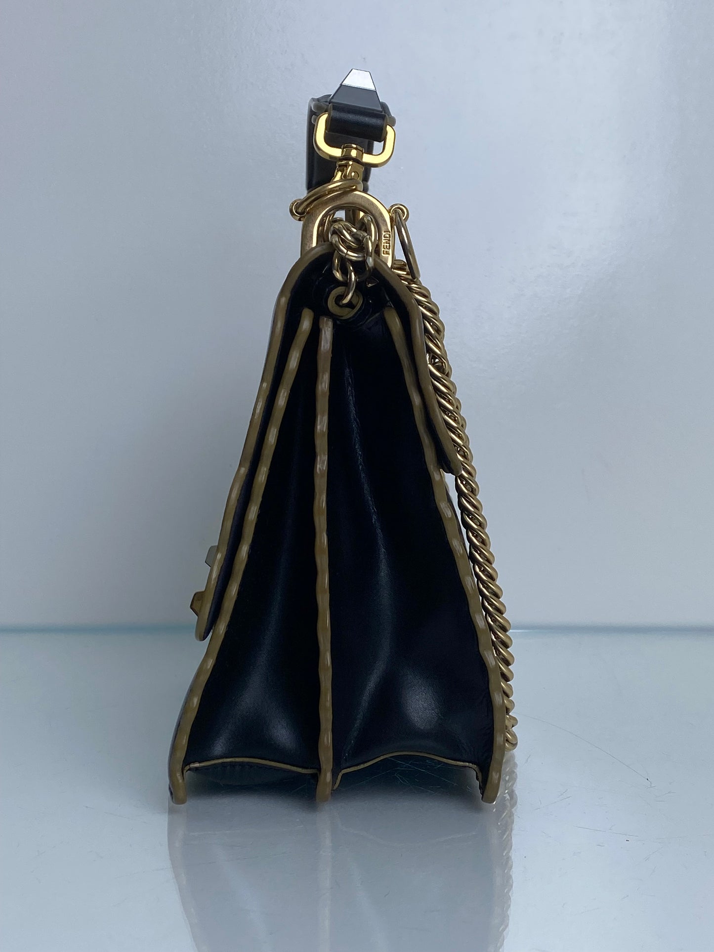 Fendi Black Khan Scalloped Medium Bag GHW