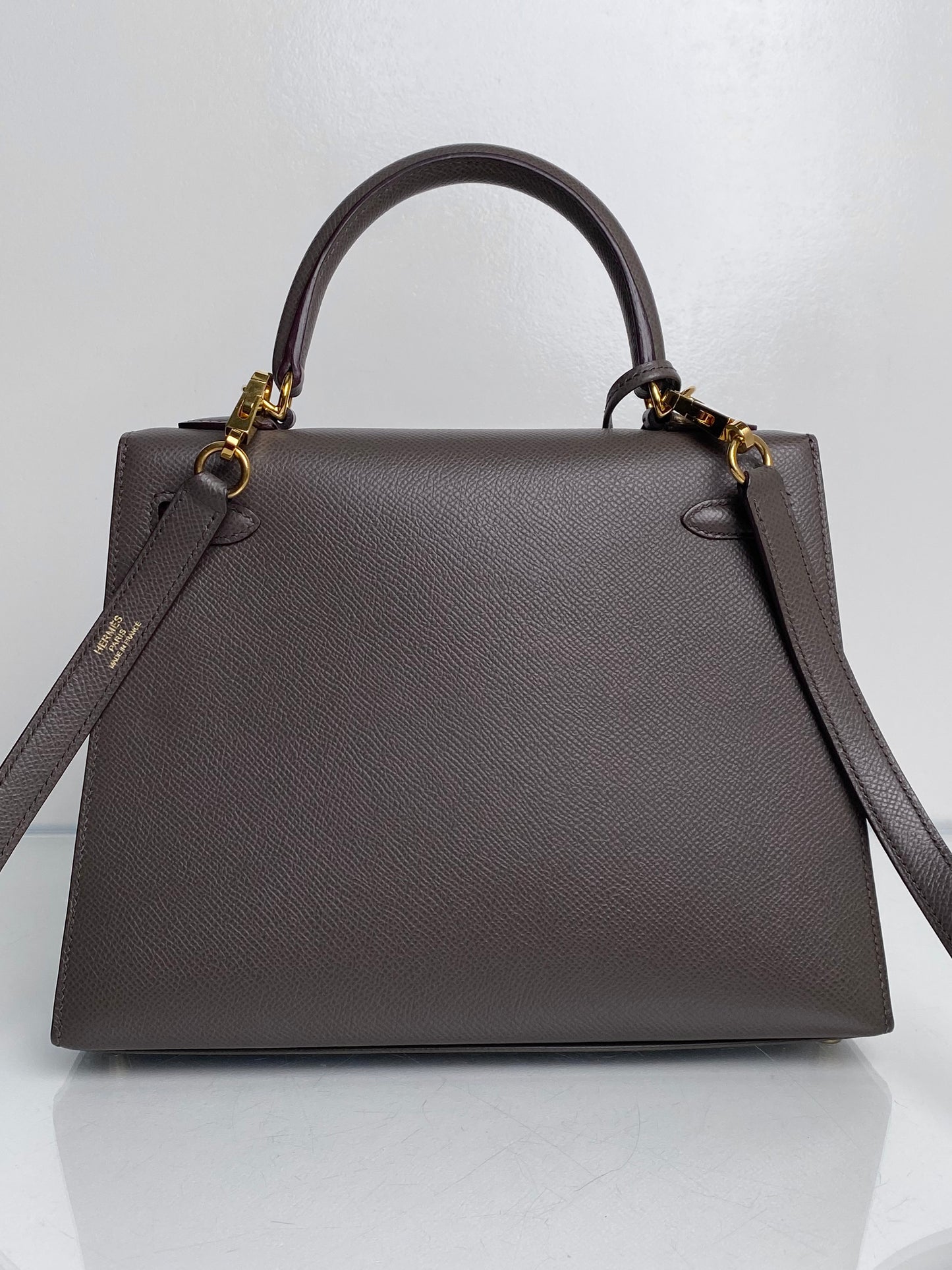 Hermes Kelly 25 Etain Epsom GHW #Y