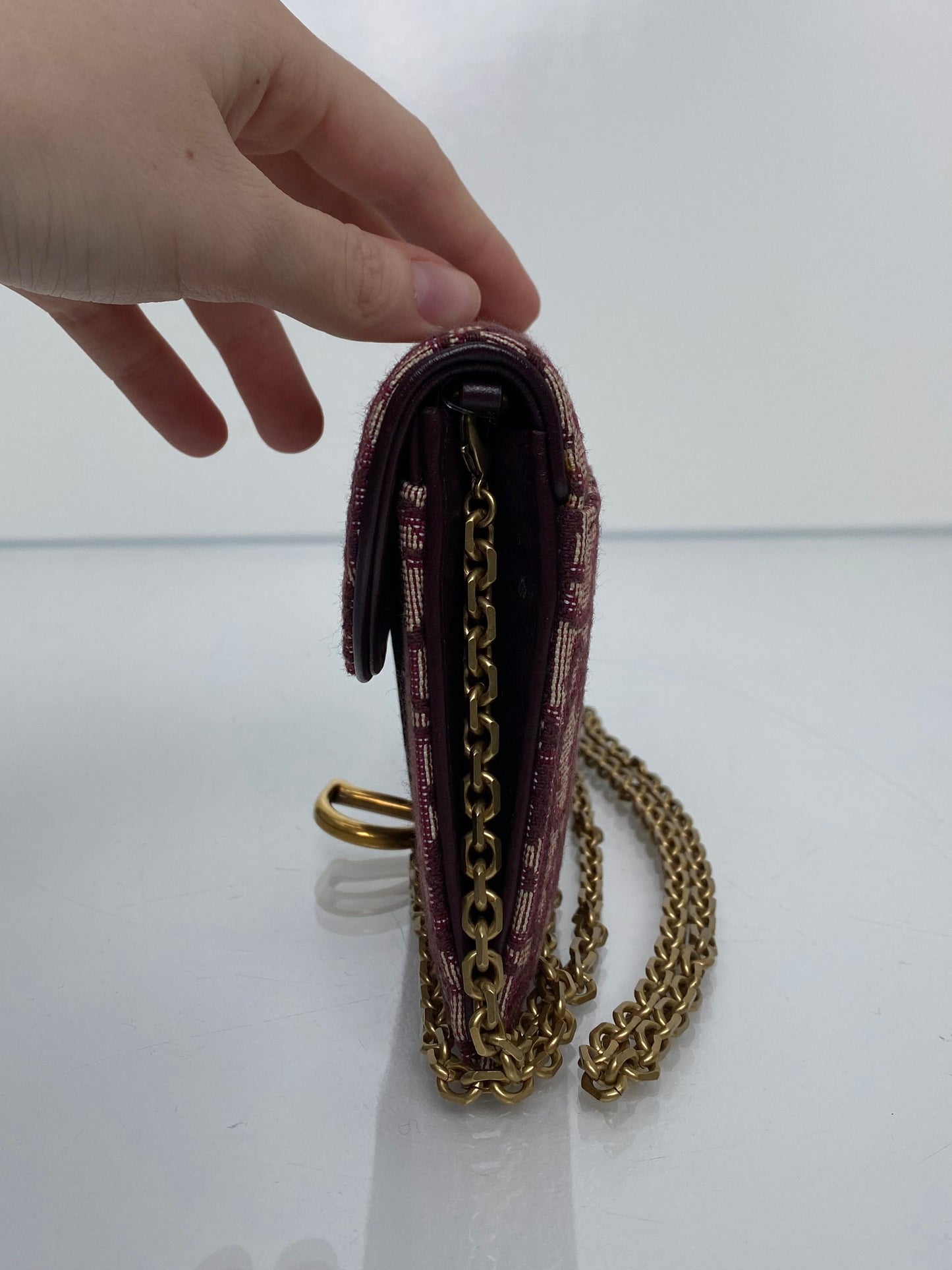 Dior Burgundy Oblique Saddle Wallet on Chain Bag GHW