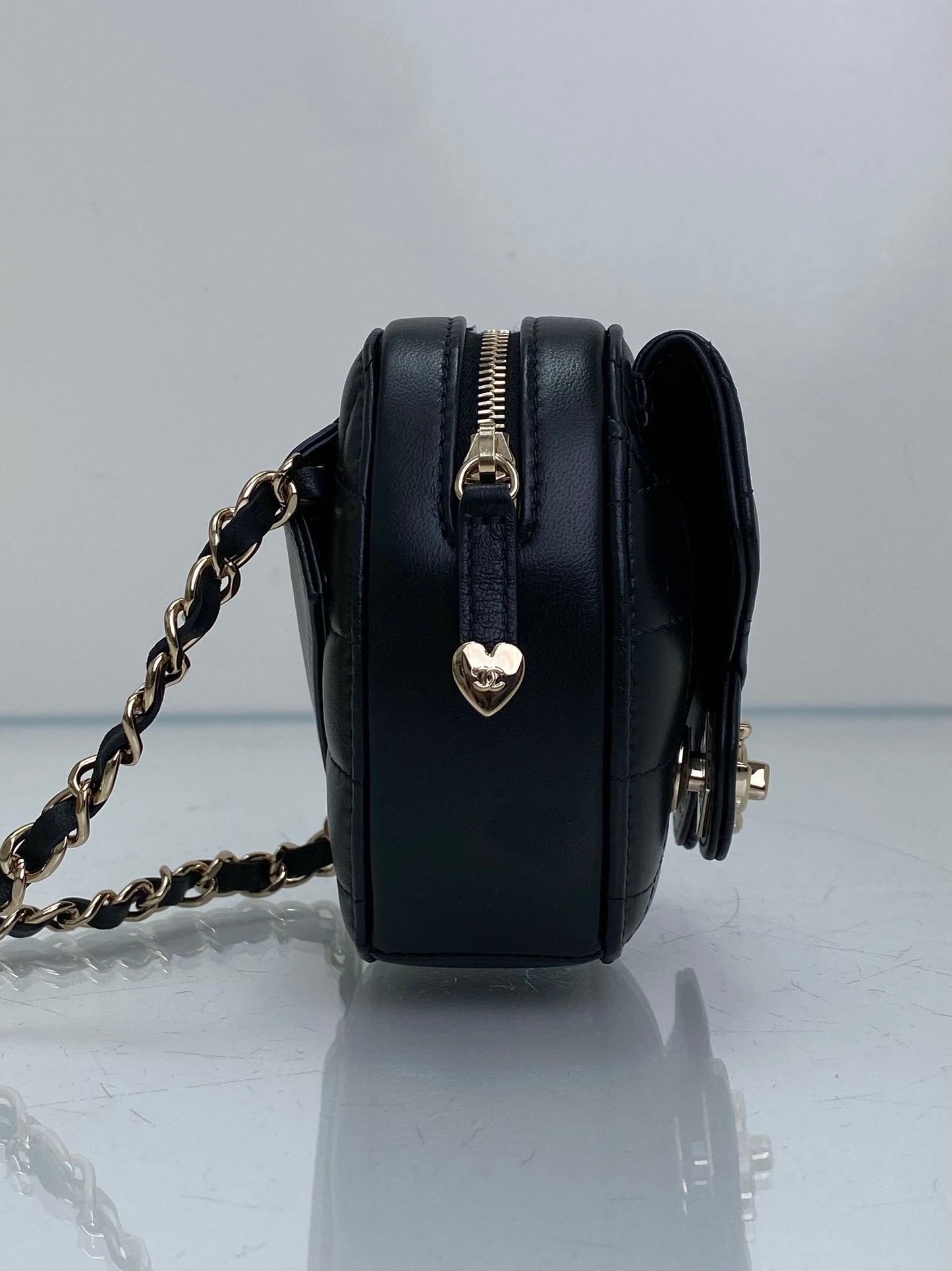 Chanel Black Mini CC In Love Quilted Lambskin Heart Bum Bag GHW