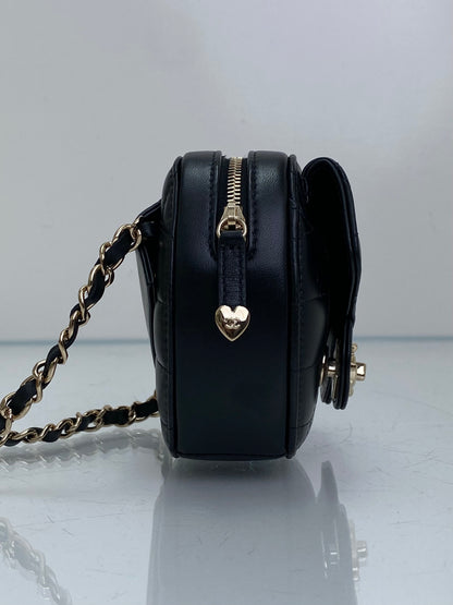 Chanel Black Mini CC In Love Quilted Lambskin Heart Bum Bag GHW