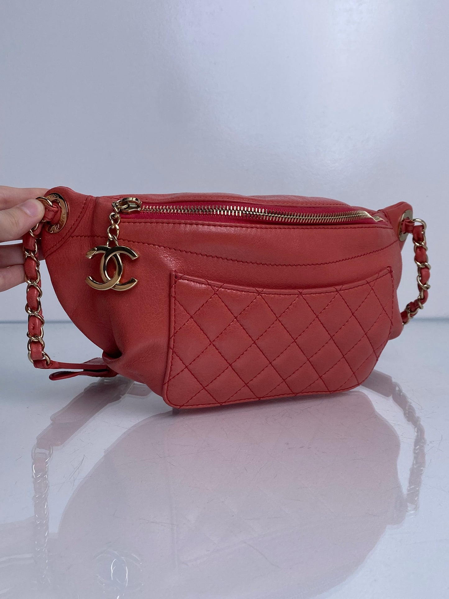 Chanel Pink Crumpled Glazed Lambskin Quilted Waist Bag GHW #25