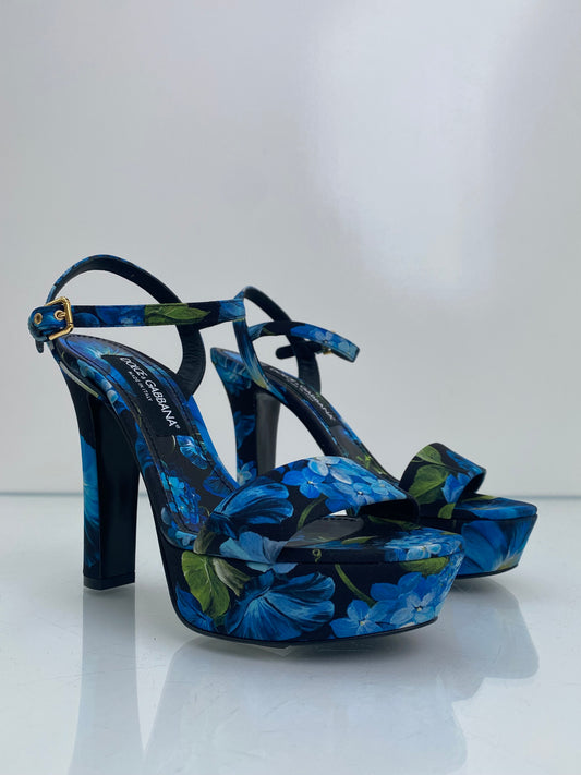 Dolce & Gabbana Black & Blue Floral Heels, 39