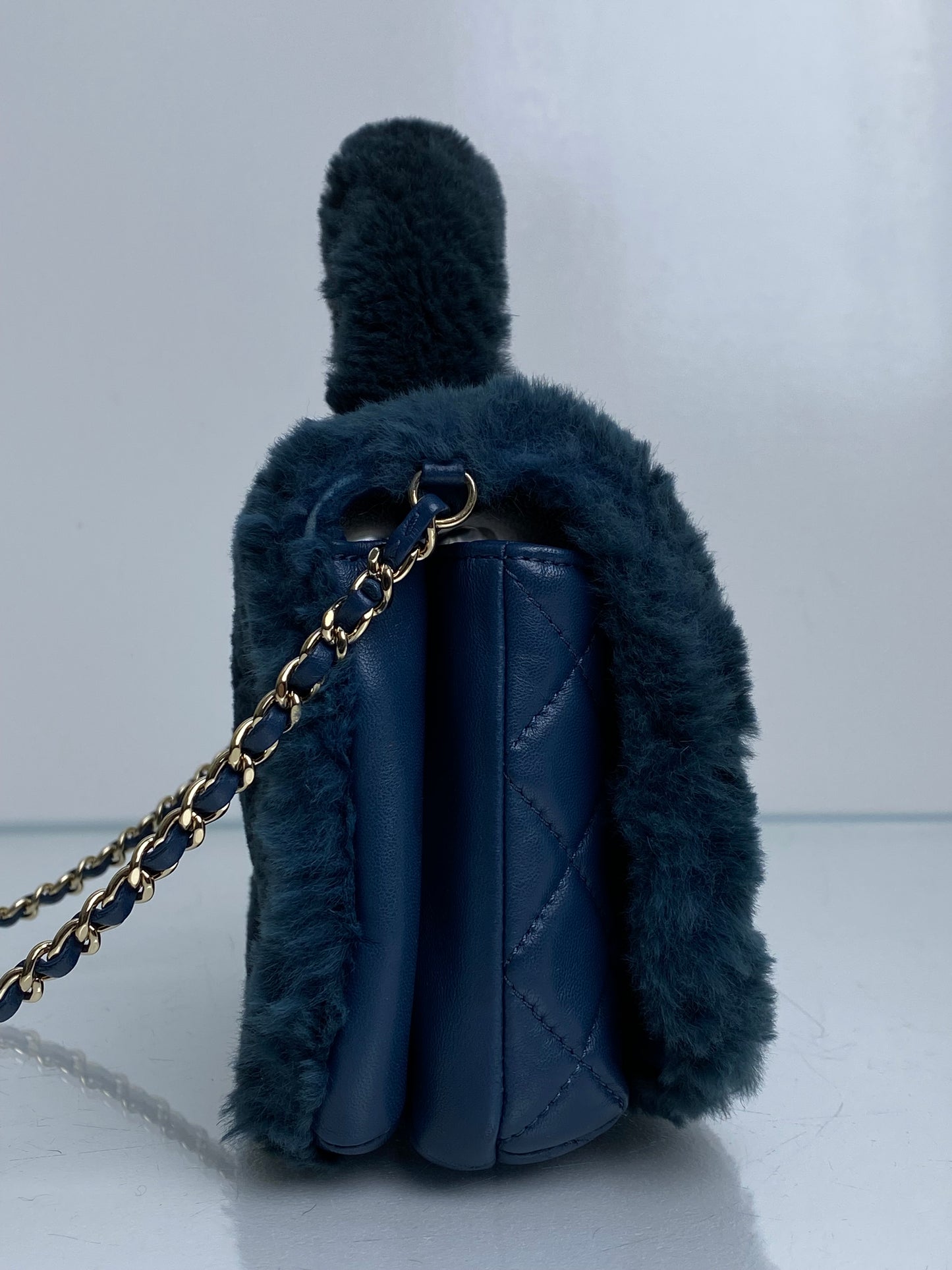 Chanel Cosmopolite Top Handle Fur Bag Dark Teal LGHW