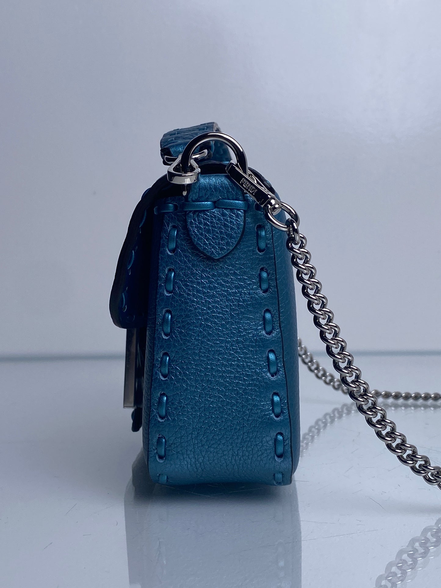 Fendi Teal Mini Salleria Baguette Iridescent SHW