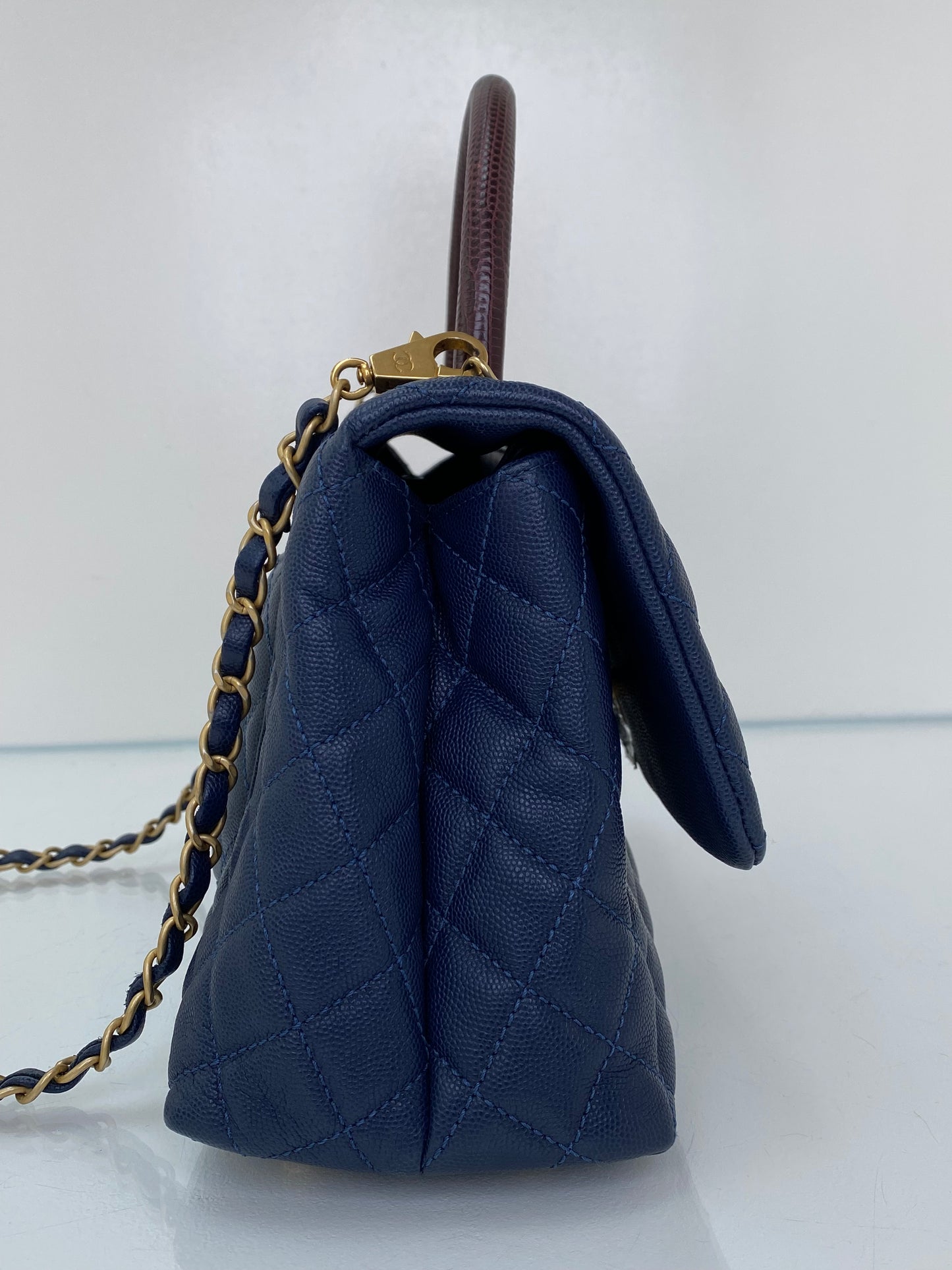 Chanel Navy Caviar & Burgundy Exotic Coco Handle Bag GHW #24