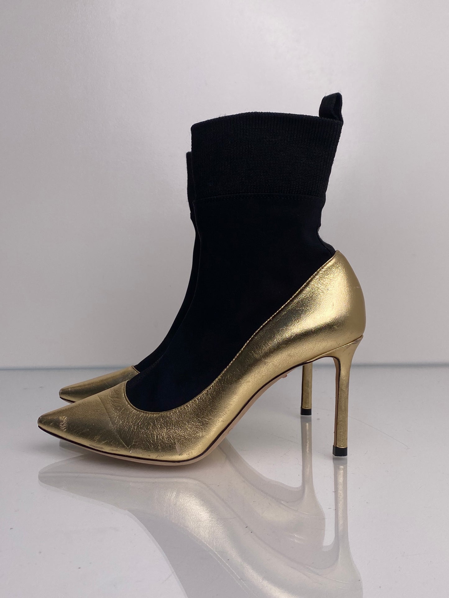 Jimmy Choo Gold & Black Sock Heels, 36.5