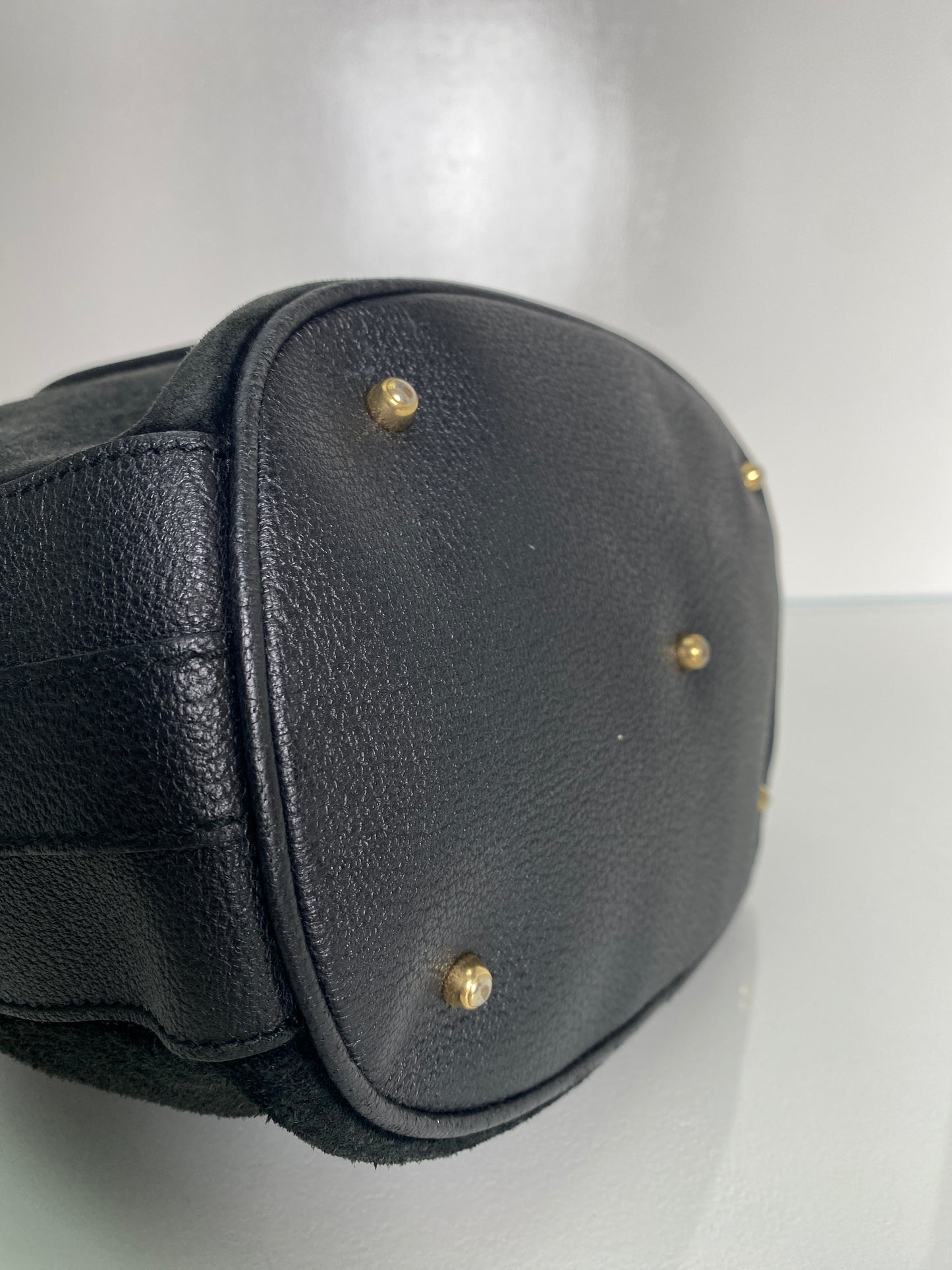 Gucci Vinatge Black Suede Bamboo Bucket Bag GHW