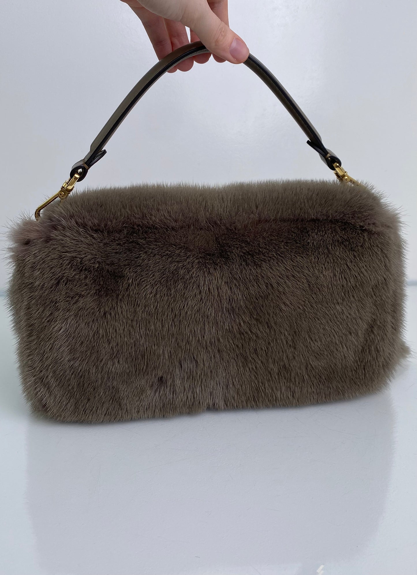 Fendi Grey Mink Fringe Baguette Bag GHW