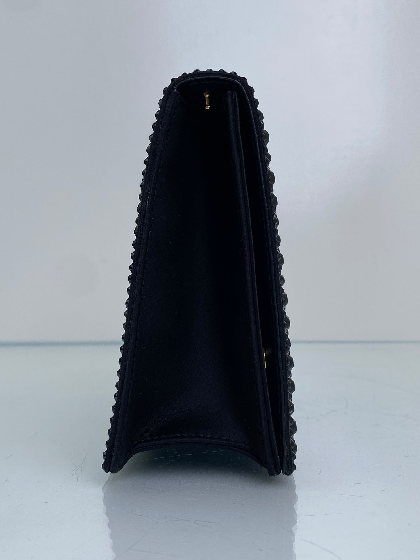 Dolce & Gabbana Black Crystal Logo Satin Clutch GHW