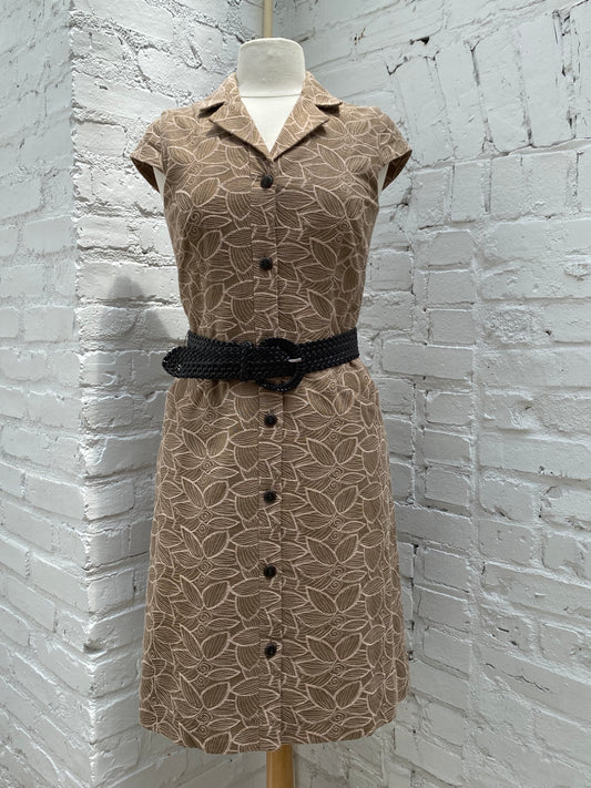 Oscar de la Renta Brown Floral Embroidered Dress, 4