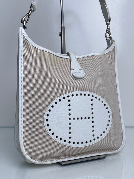 Hermes Evelyne PM Toile/Blanc PHW #H