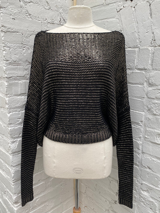 Tom Ford Black & Silver Wool & Silk Knit Long Sleeve Top, EST L