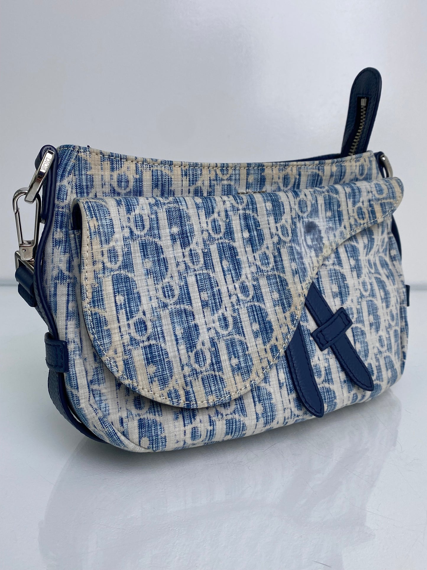 Dior Blue Oblique Kasuri Saddle Bag SHW