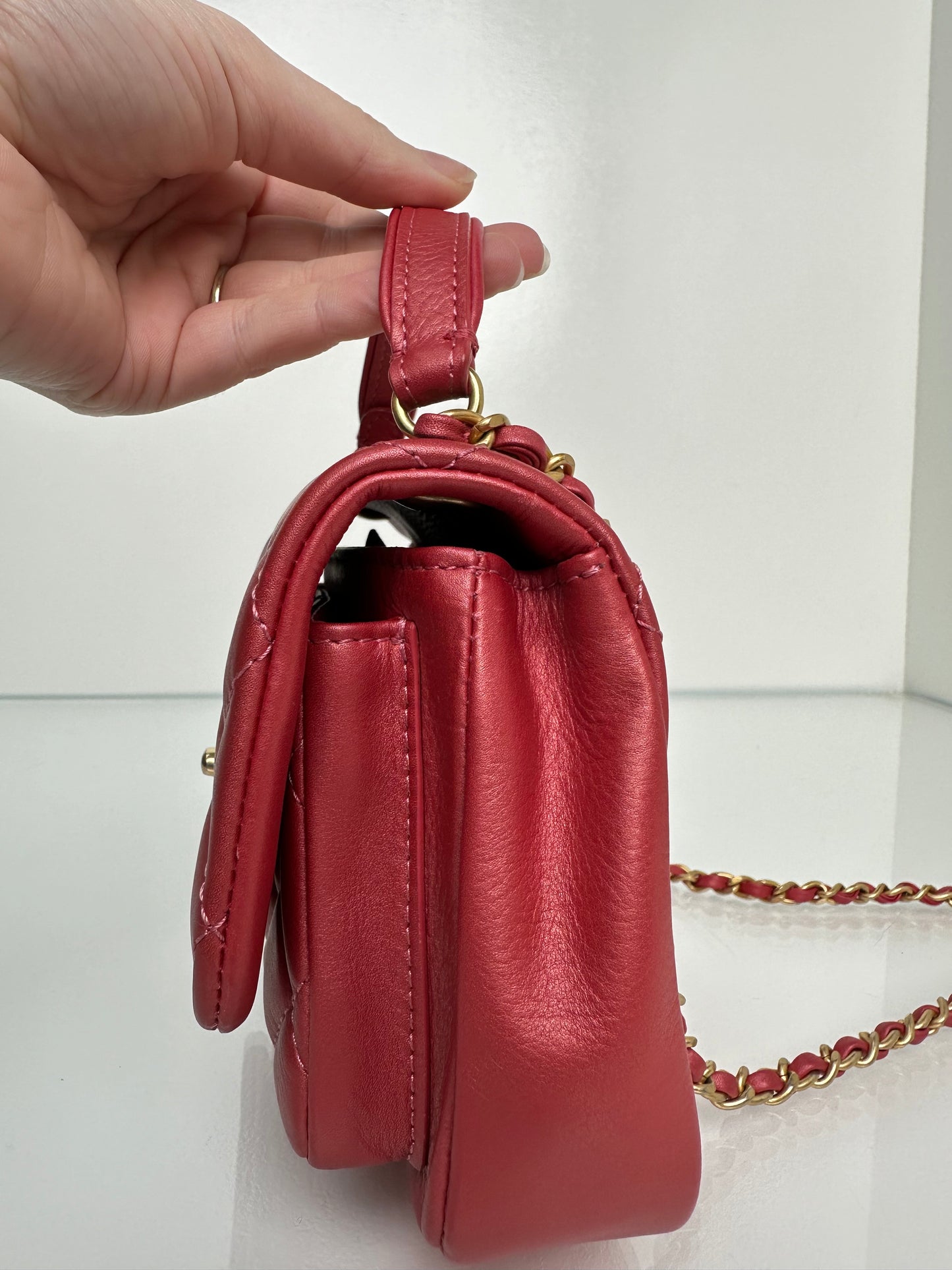 Chanel Small Metallic Pink Top Handle Crossbody