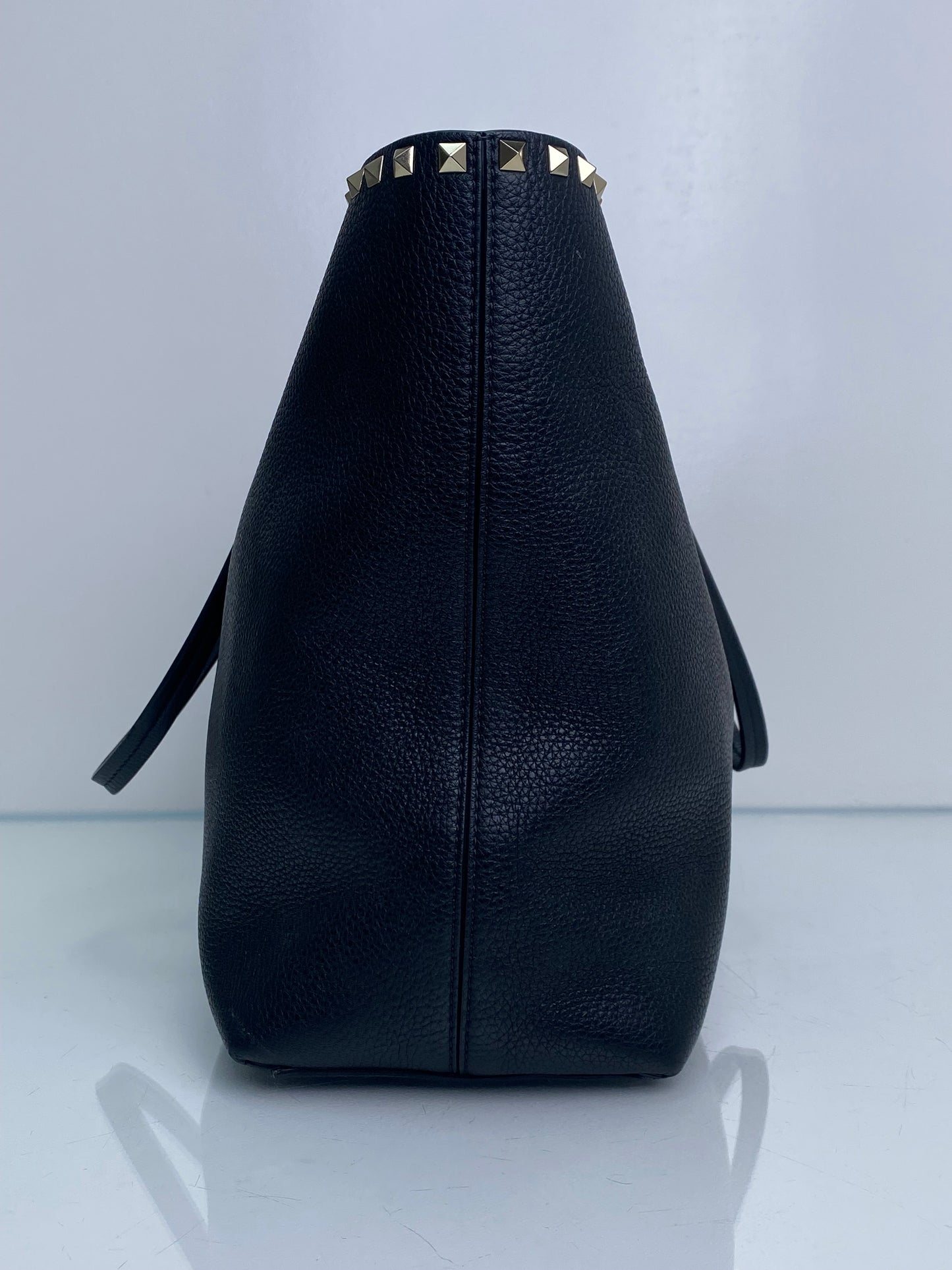 Valentino Black Grained Calfskin Rockstud Accent Tote Bag LGHW